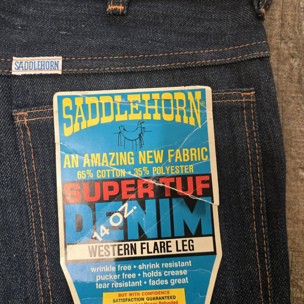 Stylish Vintage flared blue denim jeans. 31 x 36 size. Never worn. Thick Denim - Picture 9 of 10